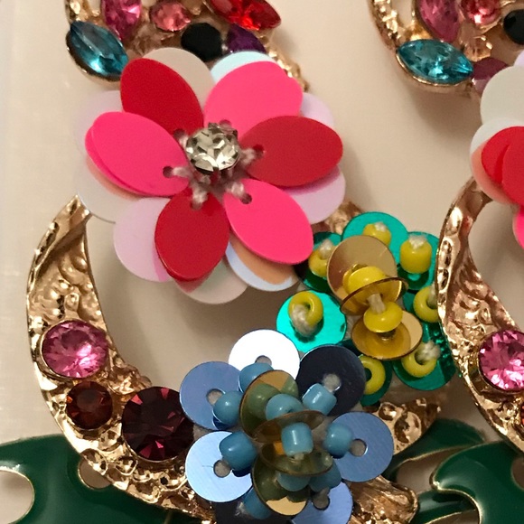 Tropical Leaf and Flower Statement Earrings - Picture 3 of 6